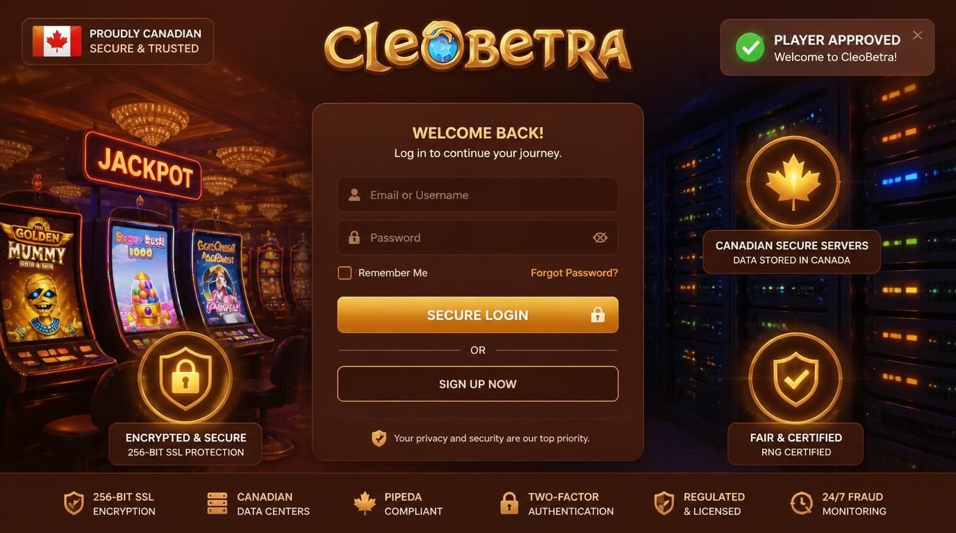 A casino interface theme with Canadian security visuals, locked padlock and server rack
