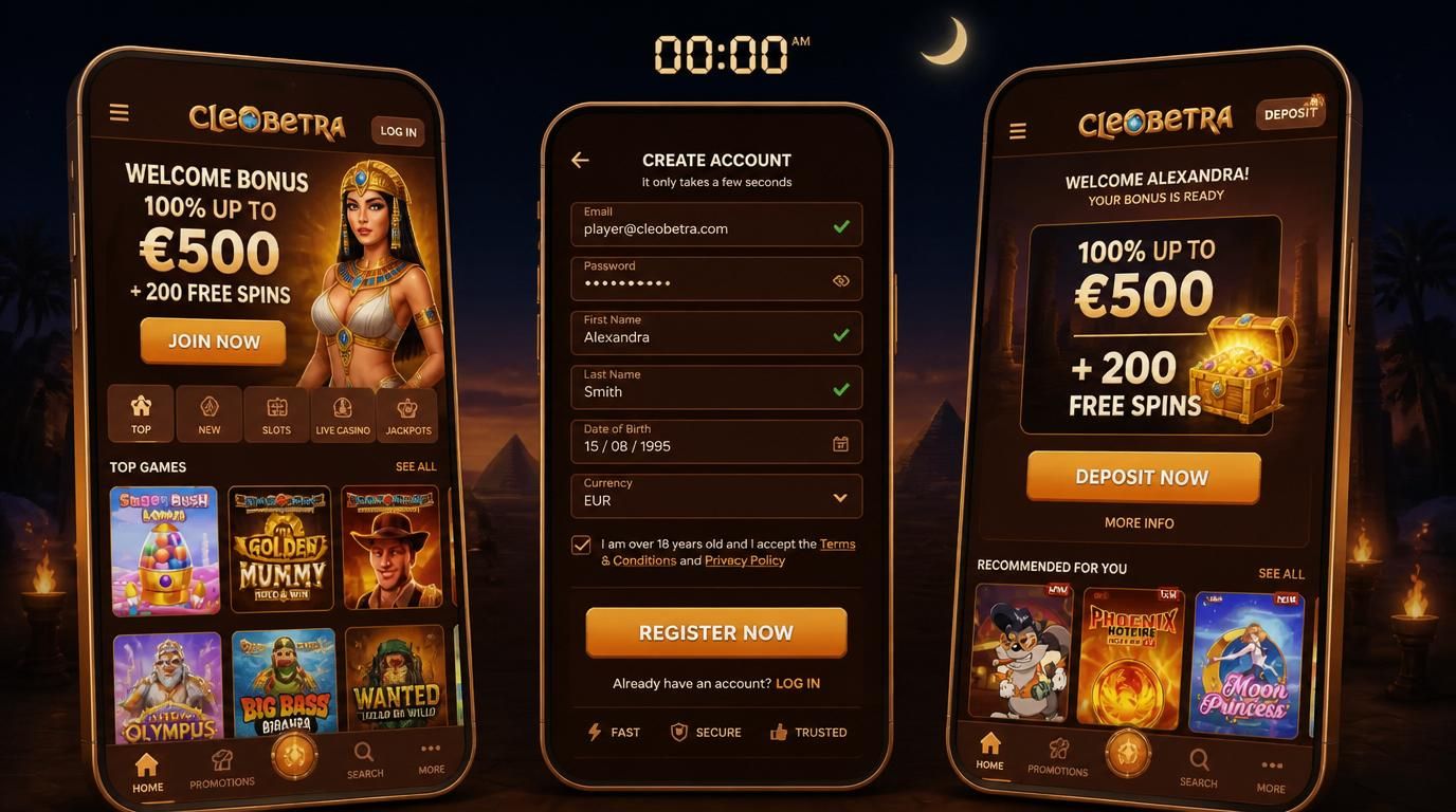 Fast sign-up form under late-night lighting with welcome bonus display